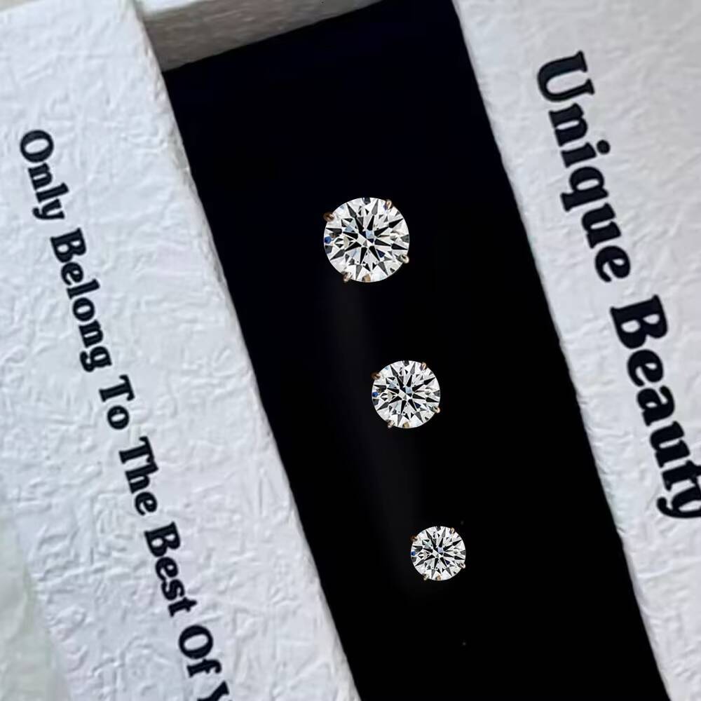 18K Solid Gold Lab Grown Diamond Earrings Classic Four Claws Studs Round Brilliant Cut for Wedding Gift