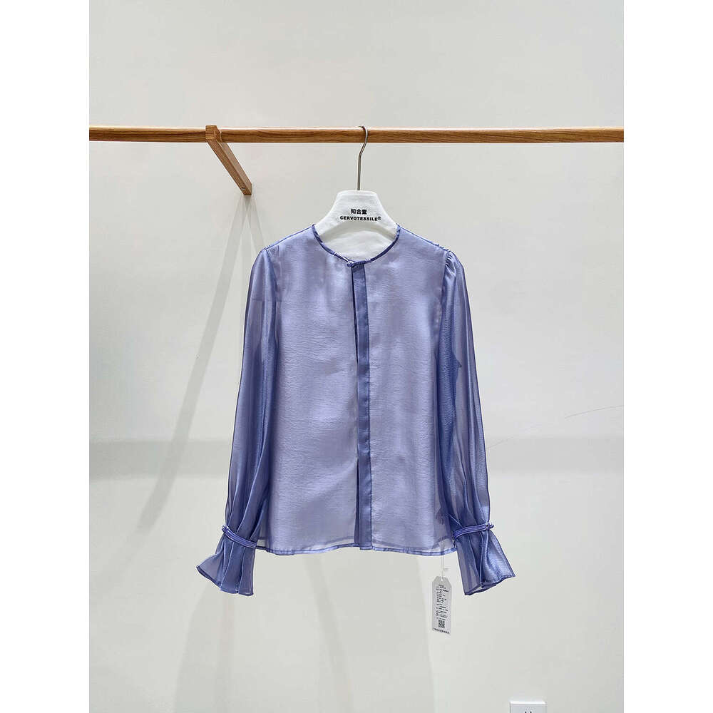 Zhihetang New Chinese Light National Style Soft Gauze Round Neck Long Sleeve Women's Autumn High-End Versatile Top LEEGO LENS