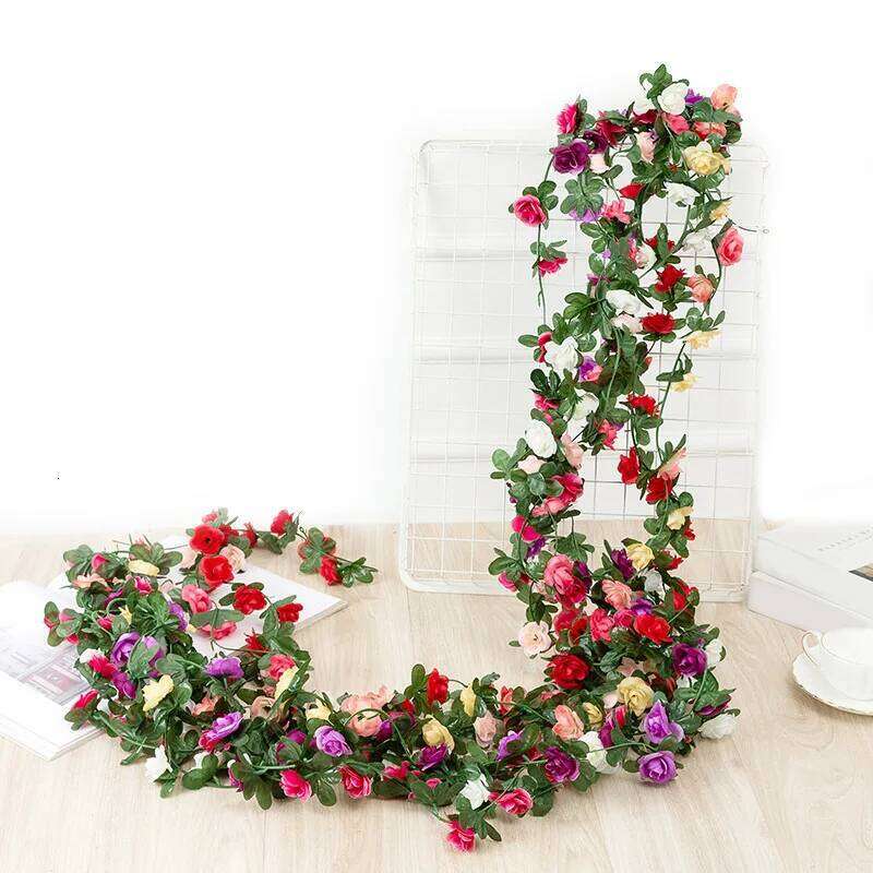 6 Pieces Wedding Anniversary Events Party Favor 2M Simulation Autumn Rose Flower Rattan Vine Home Pipe Decoration Ornament W260130