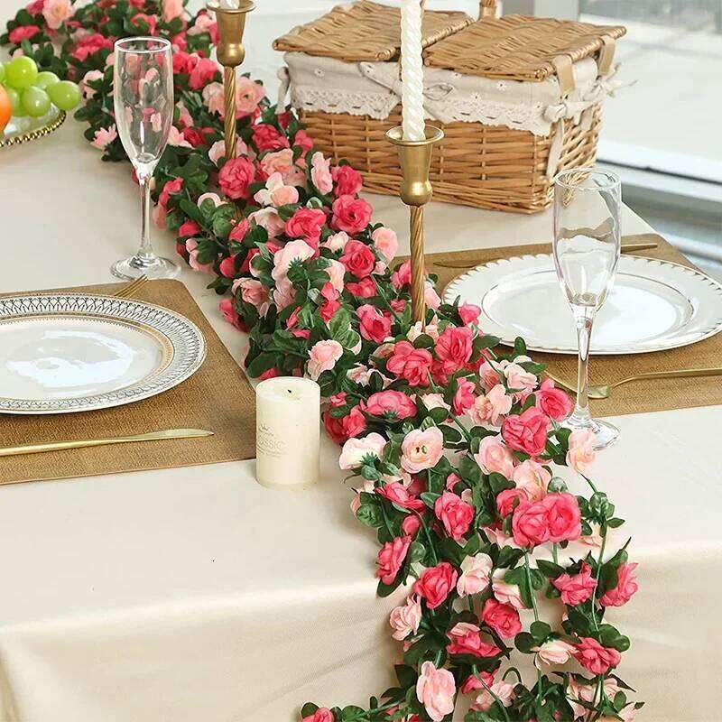 1.8m Rose Artificial Silk Flower Garland Wedding Decor Flowers Home Room Decoration Fake Vine Plant Rattan Y260130