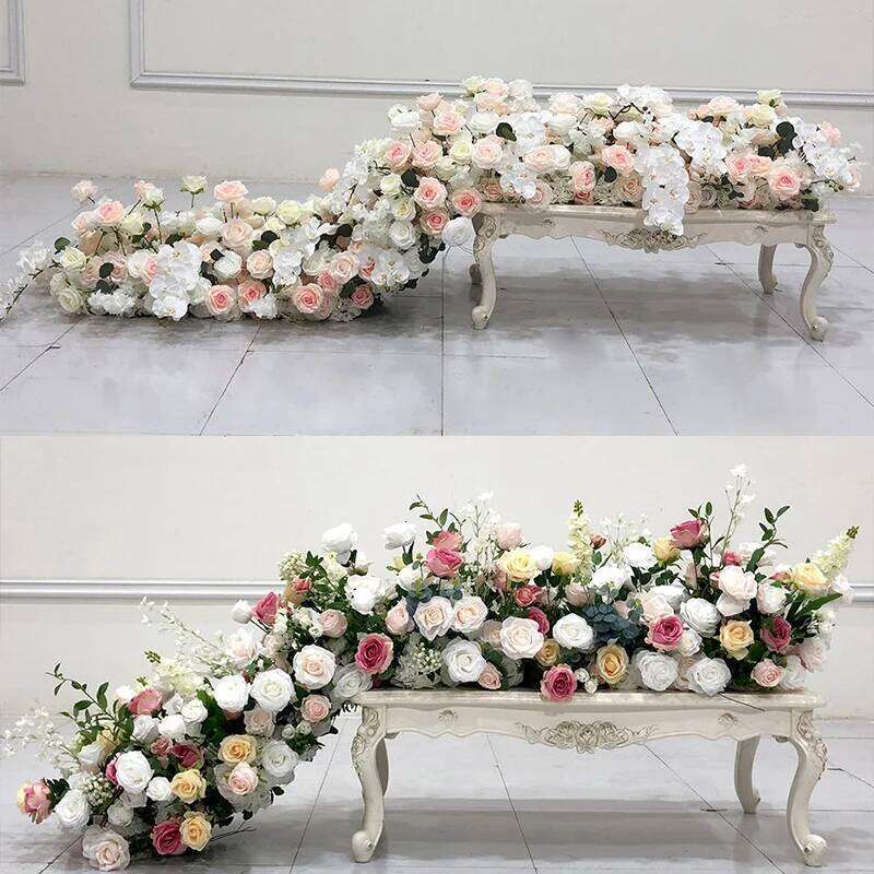 2M Artificial rose floor row Green Plants Flower Row Runner Wedding Backdrop Decortian Floral Wall Party showcase Props Y260130