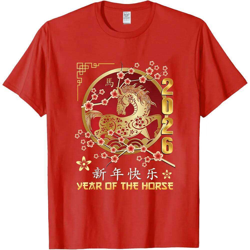 New Year of The Horse T Shirt Short sleeve O neck Streetwear Classic Pattern High Quality Cotton Tees Men Clothing luanyun