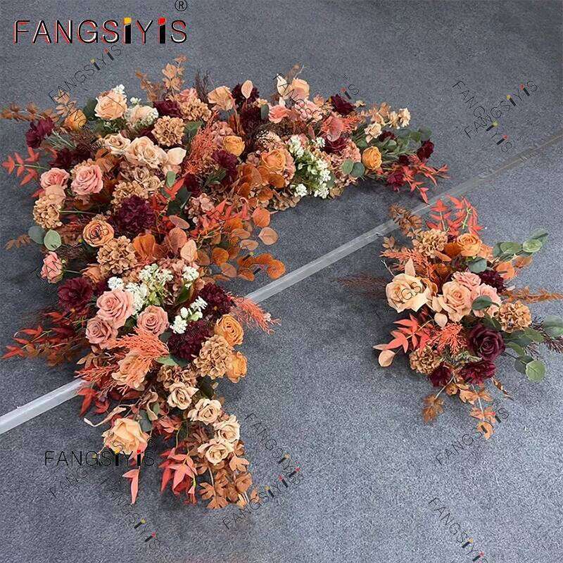 vintage brown Floral Wedding Artificial Row Arrangement Road Lead Flower Ball Auditorium Marriage Backdrop Wall Decoratio W260130