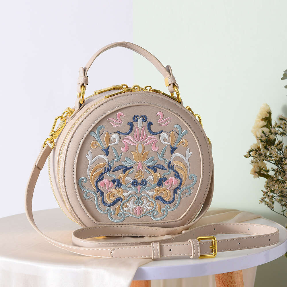 Women's New Crossbody Chinese Style Embroidery Small Round Handheld Shoulder Bag MASA