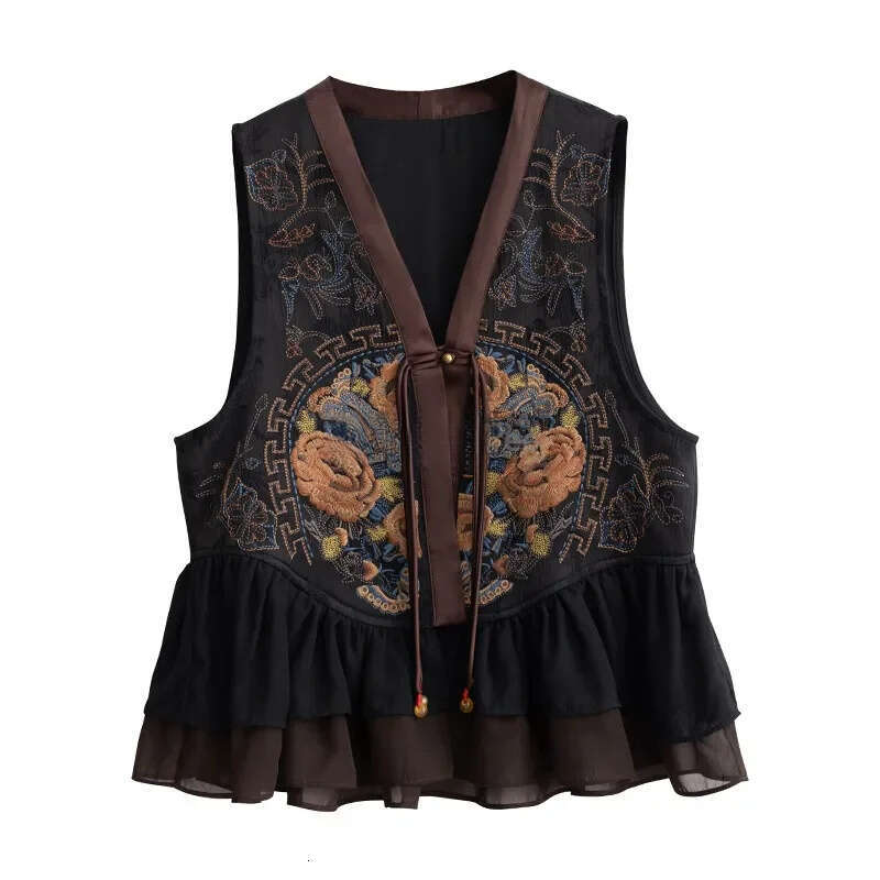 elegant leisure lace patchwork chinese ethnic style literature art zen vest temperament vintage women s daily singlet