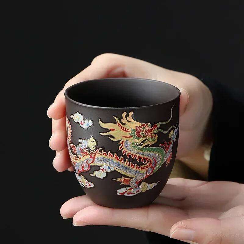 1Pcs Dragon And Phoenix Temperature Change Purple Sand Changes Color In Hot Water Household Tea Cup