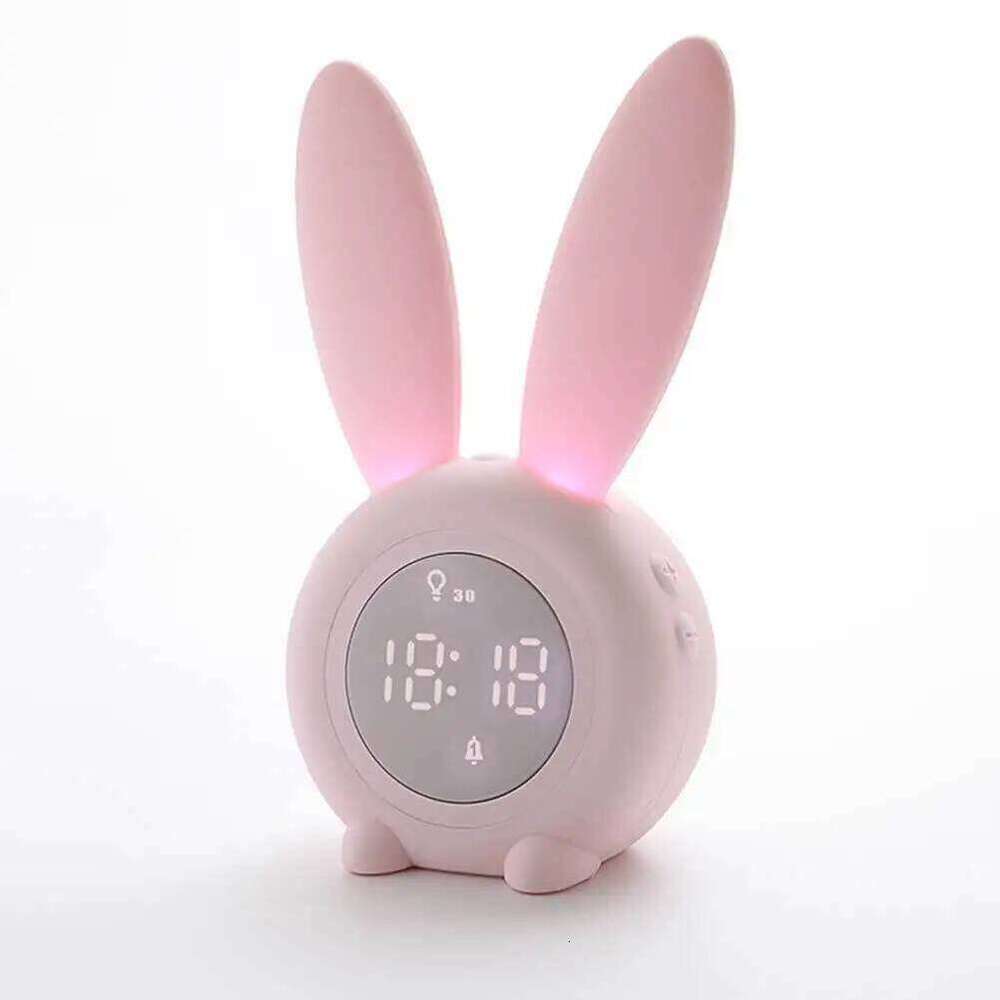 Pink Cartoon Digital Alarm Rabbit Shaped Bedside Table Silicone Clock For Students Night Light Timer Luminous W260130