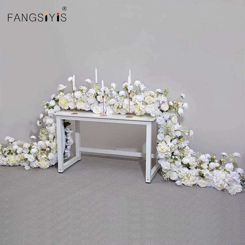 Luxury White Wedding Floral Runner Arrangement Banquet Event Table Centerpieces With Candleholder Rose Orchid Flower Row Y260130
