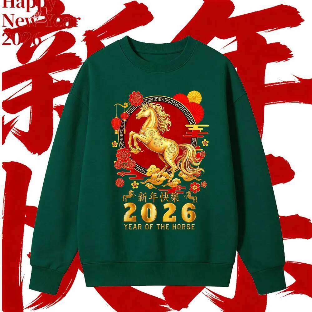 2026 of The Horse Long Sleeve Chinese New Year Faddish Sweatshirt Man and Women Pullover Winter Y2k Clothe Harajuku Hoody C260130