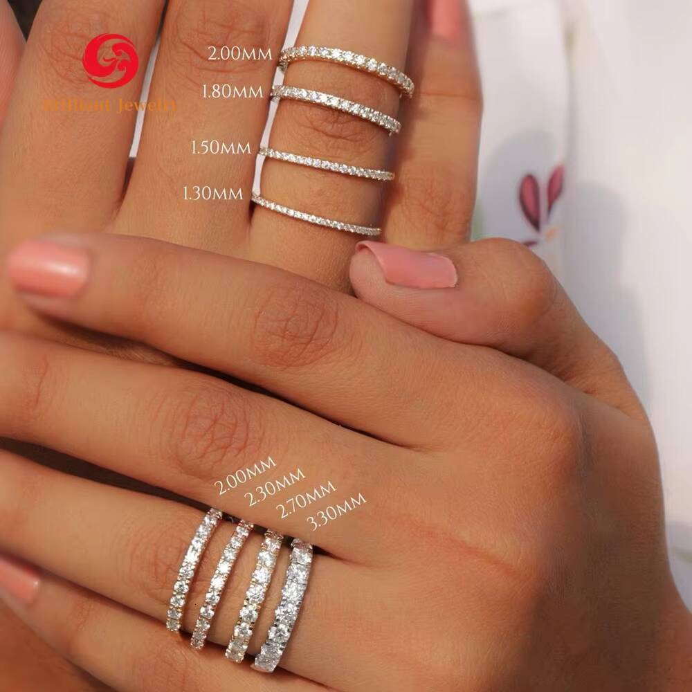 Lab Grown Diamond Emerald Oval Cut Pave Bezel Eternity Band Rings 18k 14k Pure Gold Synthetic Diamond Ring