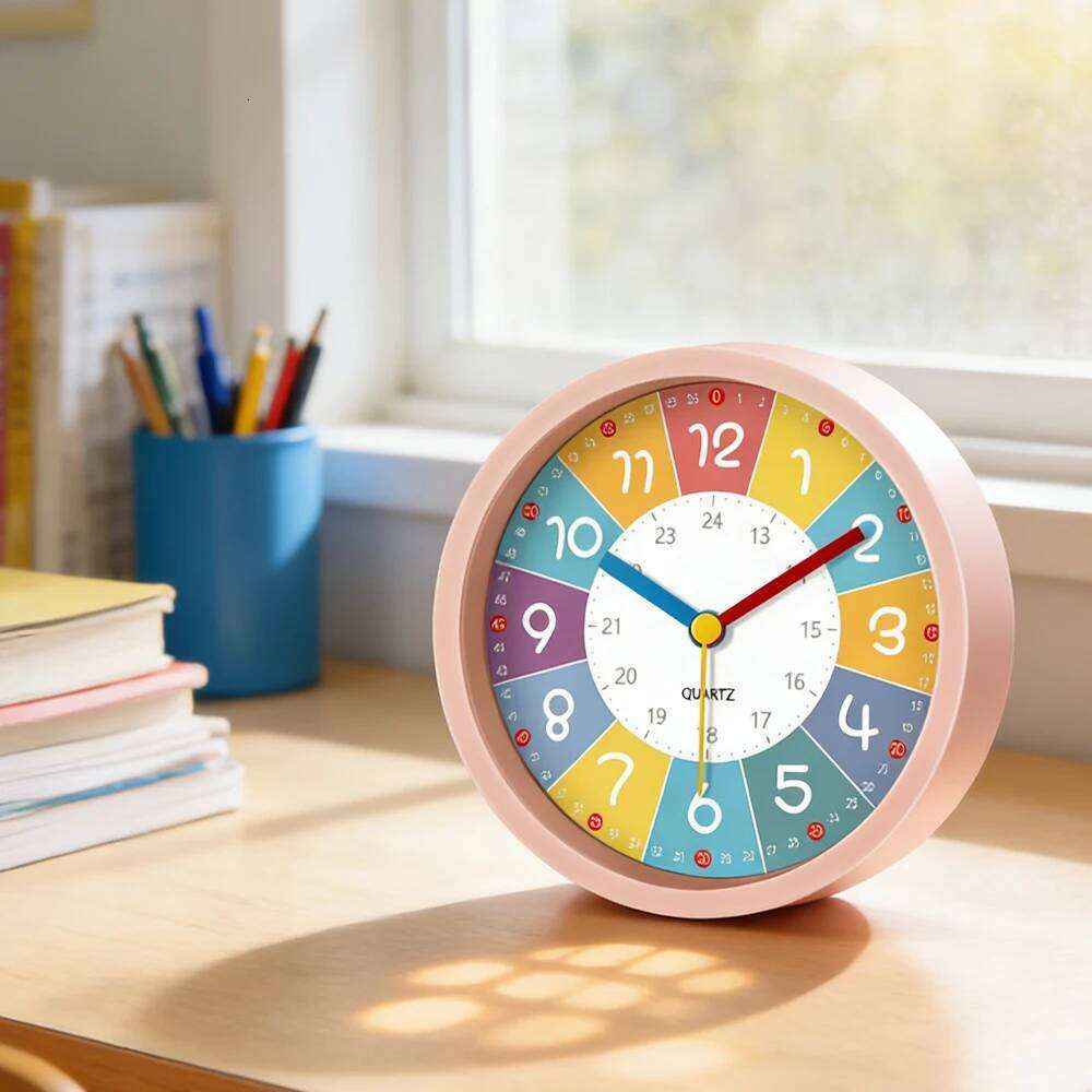 Early Education Alarm Cartoon Silent Bedside Table Wake-up Tool Learning Time Portable Clock For Bedroom Office Decoration W260130