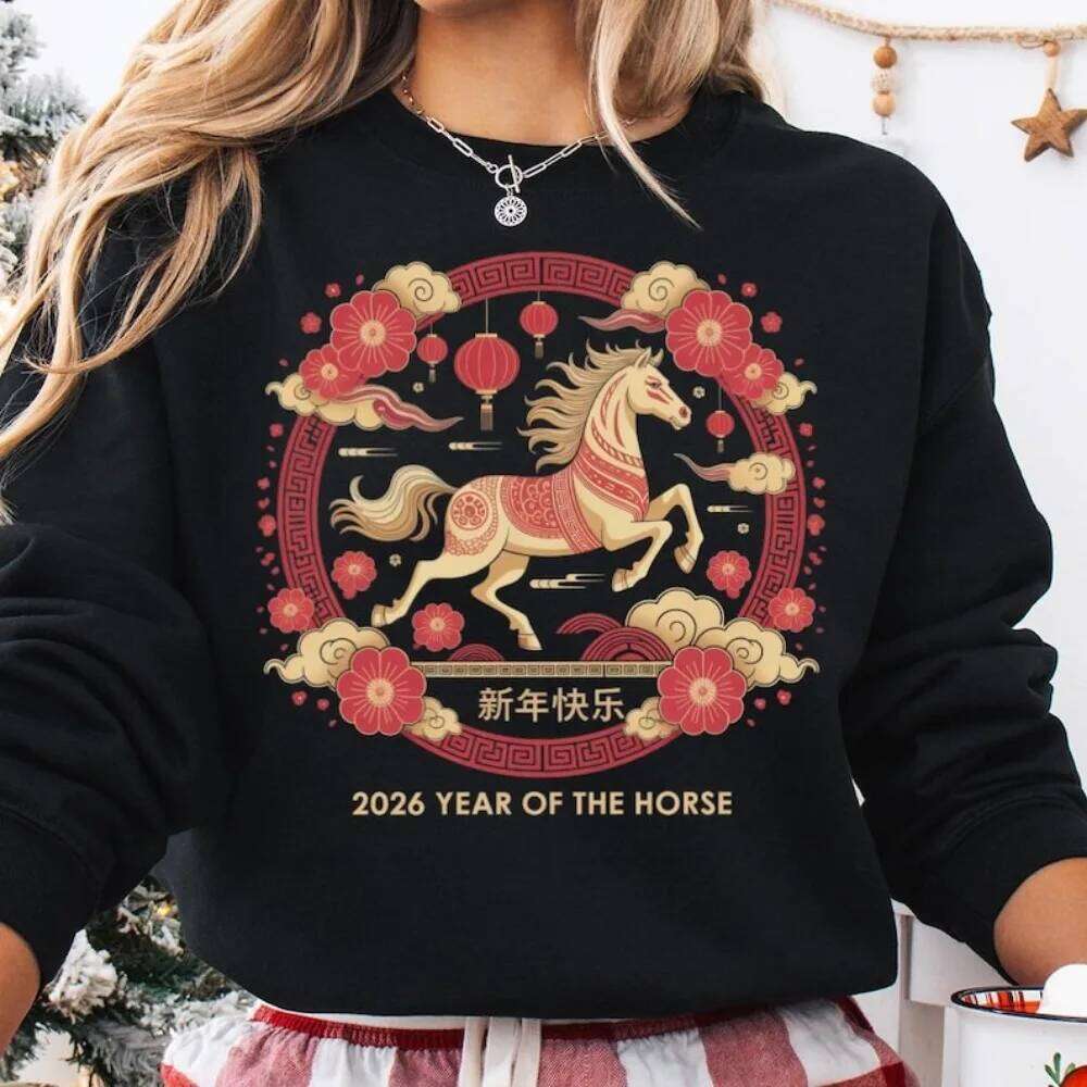 Chinese 2026 Sweatshirt Lunar New Hoodie Year of The Horse Clothes Lantern Festival Gift Pullover C260130