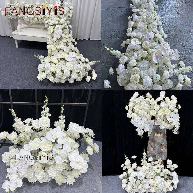 Luxury White Rose Hydrangea Leaf Wedding Arch Floral Arrangement Table Centerpieces Runner Flower Row Event Party Supplie W260130