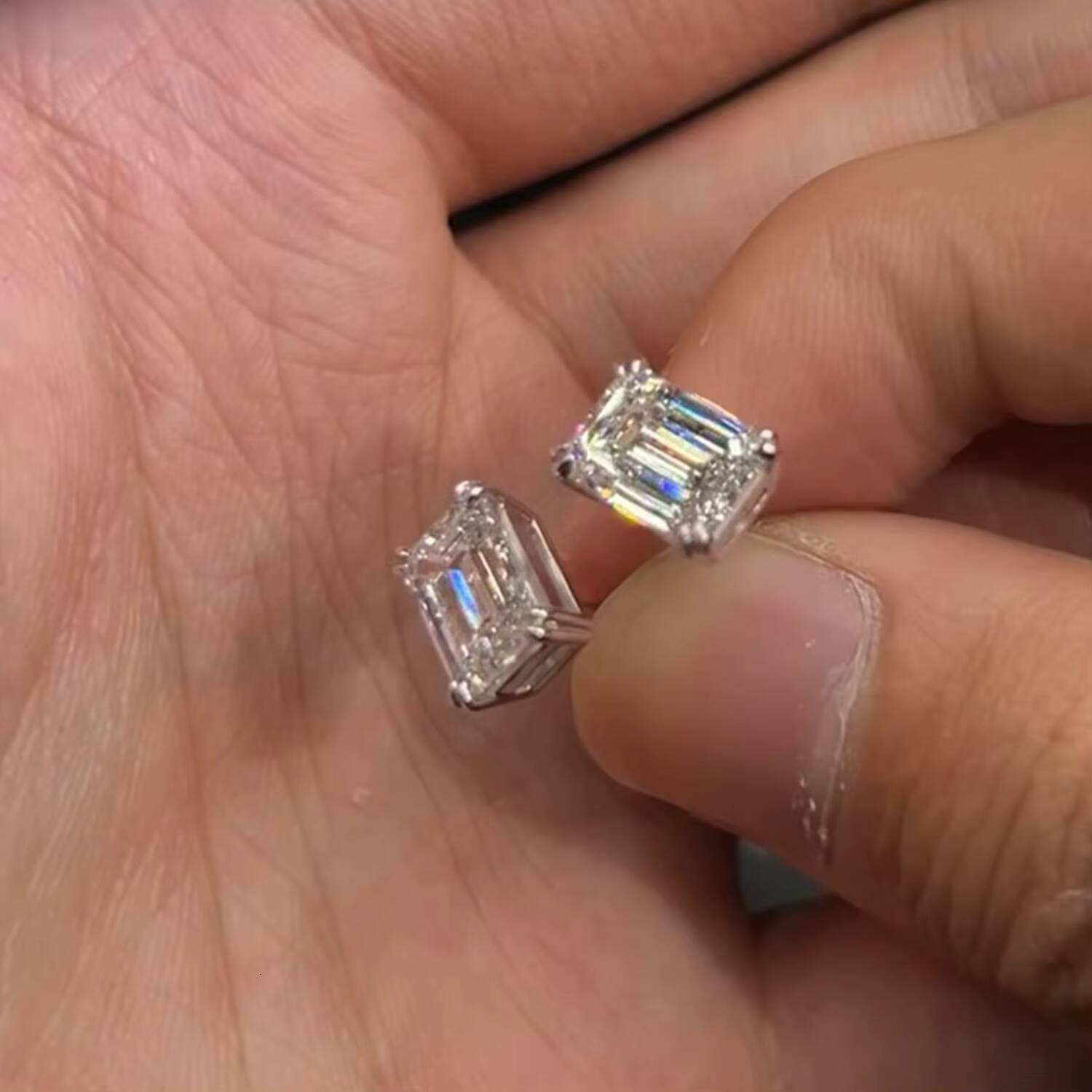 Emerald Lab Diamond Stud Earrings 1ct Each Prong Setting 14k Gold Hot Sale Daily Wear Jewelry