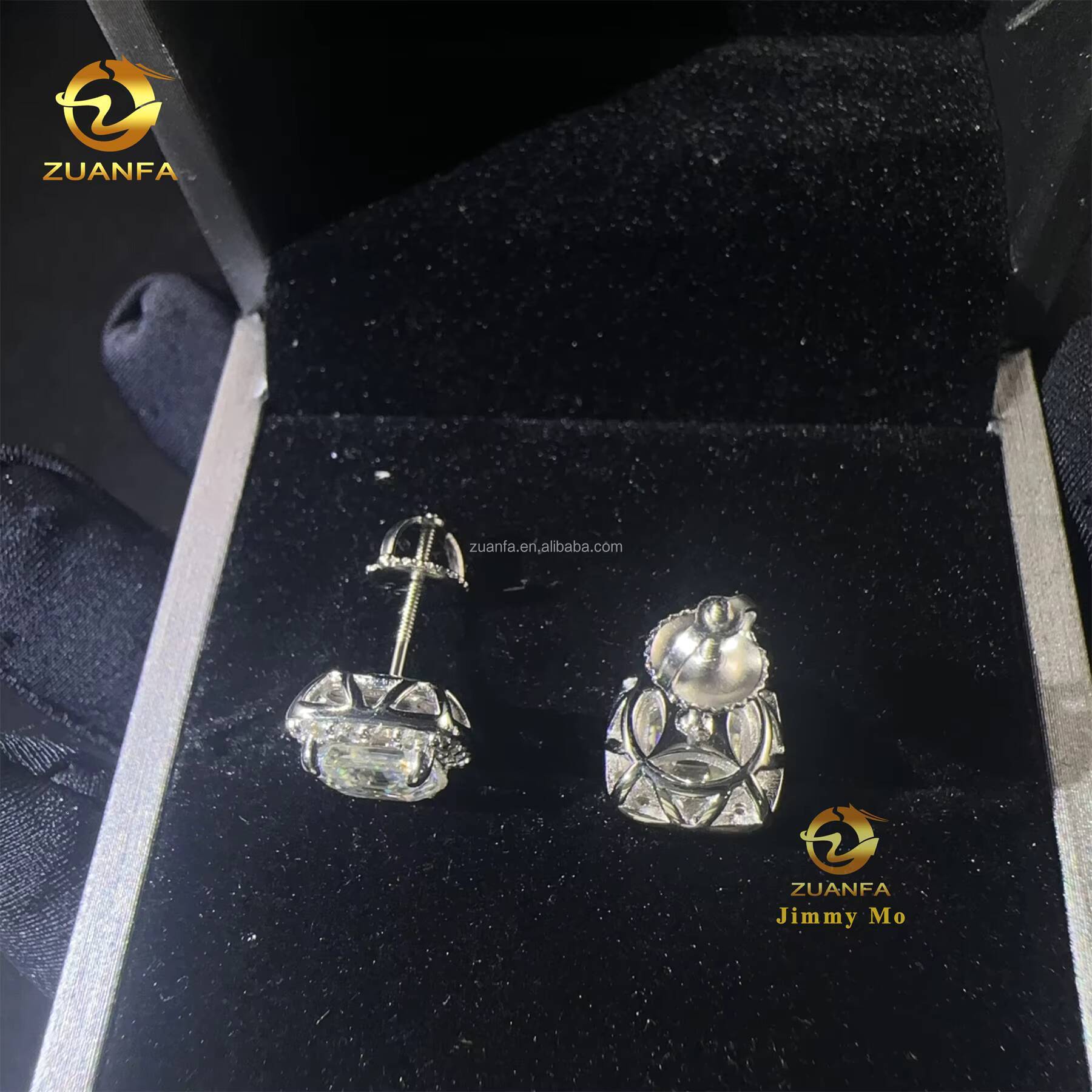 Ready to Ship Bulk Stock Pass Diamond Testser Iced Out Hip Hop Sterling Silver Square Asscher Moissanite Diamond Stud Earrings