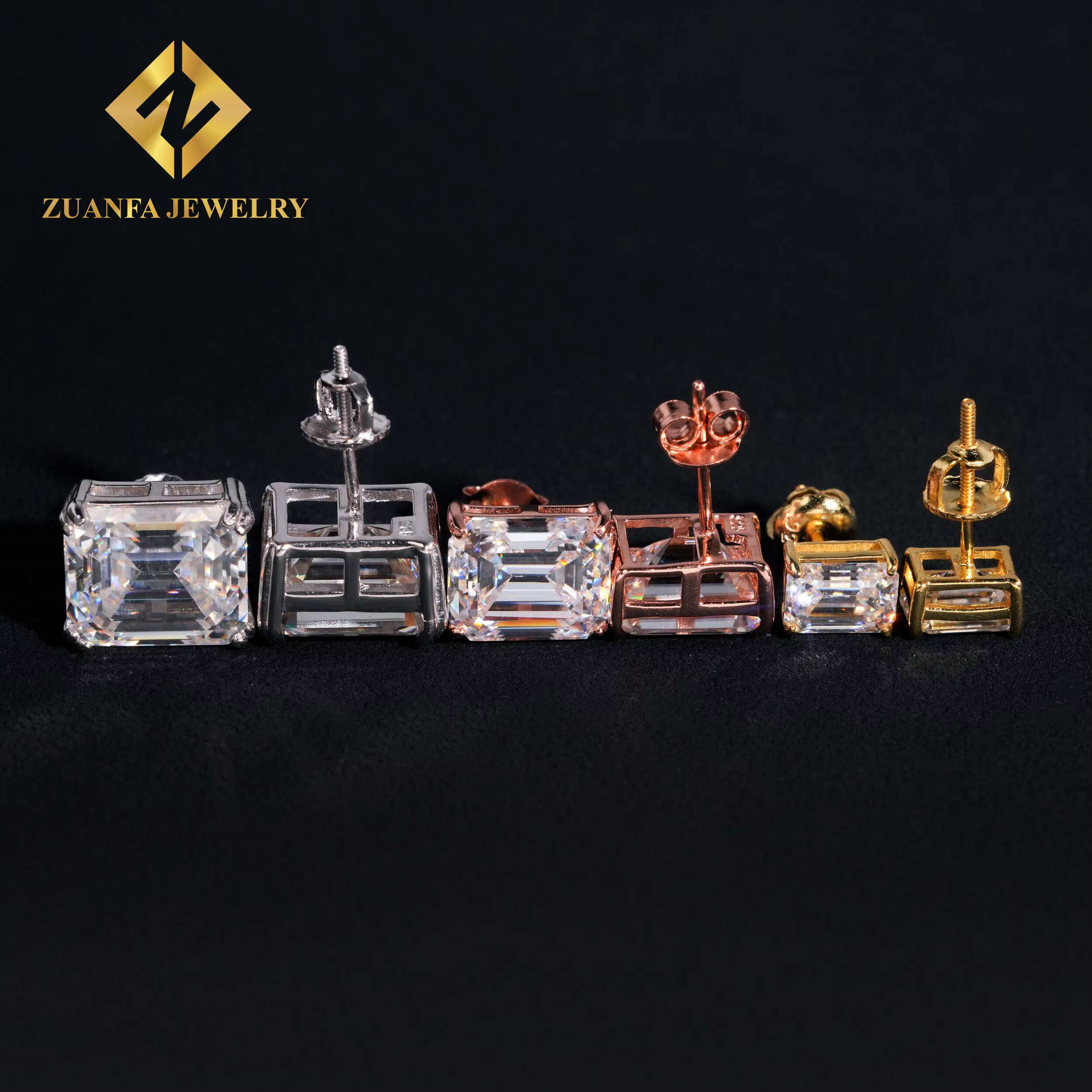 Men Women Fashionable Ear Studs 925 Sterling Silver White Gold VVS 2CT 4CT 6CT 8CT 10CT Emerald Cut Moissanite Stud Earrings