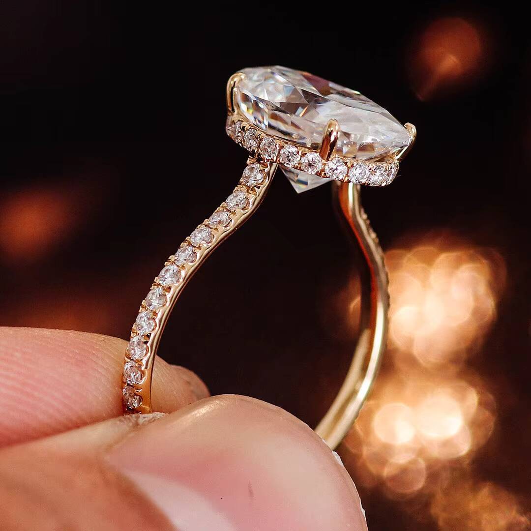 Oval Cut DEF VVS Moissanite Ring 10K 14K 18K Solid Yellow Gold Fine Rings Wedding Engagement Rings for Women Anniversary Gift