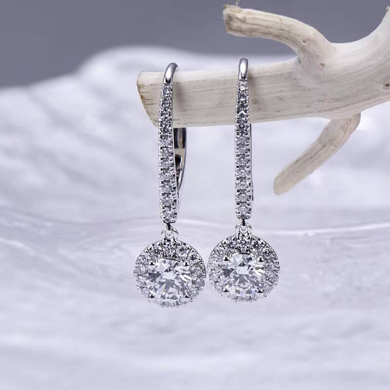 Messi Jewelry Custom Fine Jewelry MSE-693 14K White Gold Customized Round Jewelry Lab Diamond Earrings