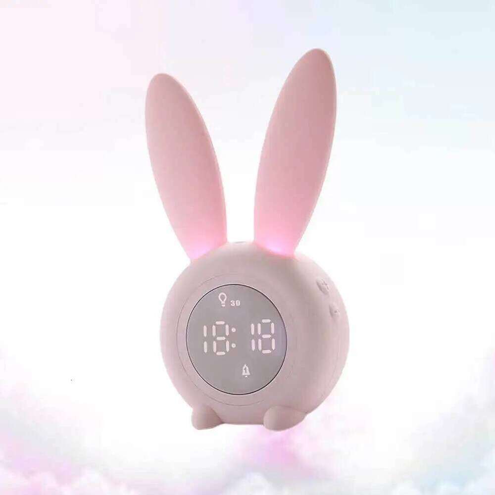 Rabbit Cartoon Alarm Pink Bedside Timer Luminous Design Night Light Students Table Clock Quiet Sleep Decor Gift W260130
