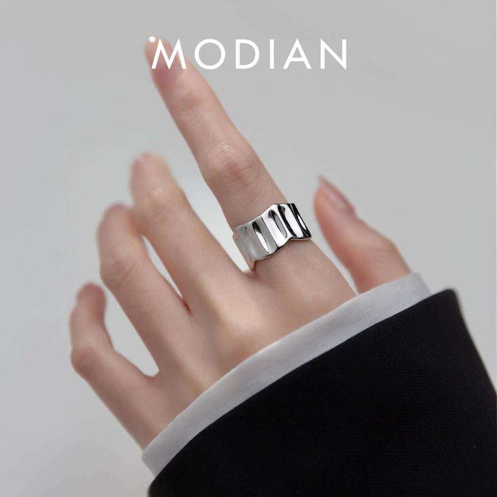 Modian Solid 925 Sterling Silver Wave Geometric Adjustable Simple Finger Rings For Women Party Anti-allergic Jewelry Anillo XJ260130