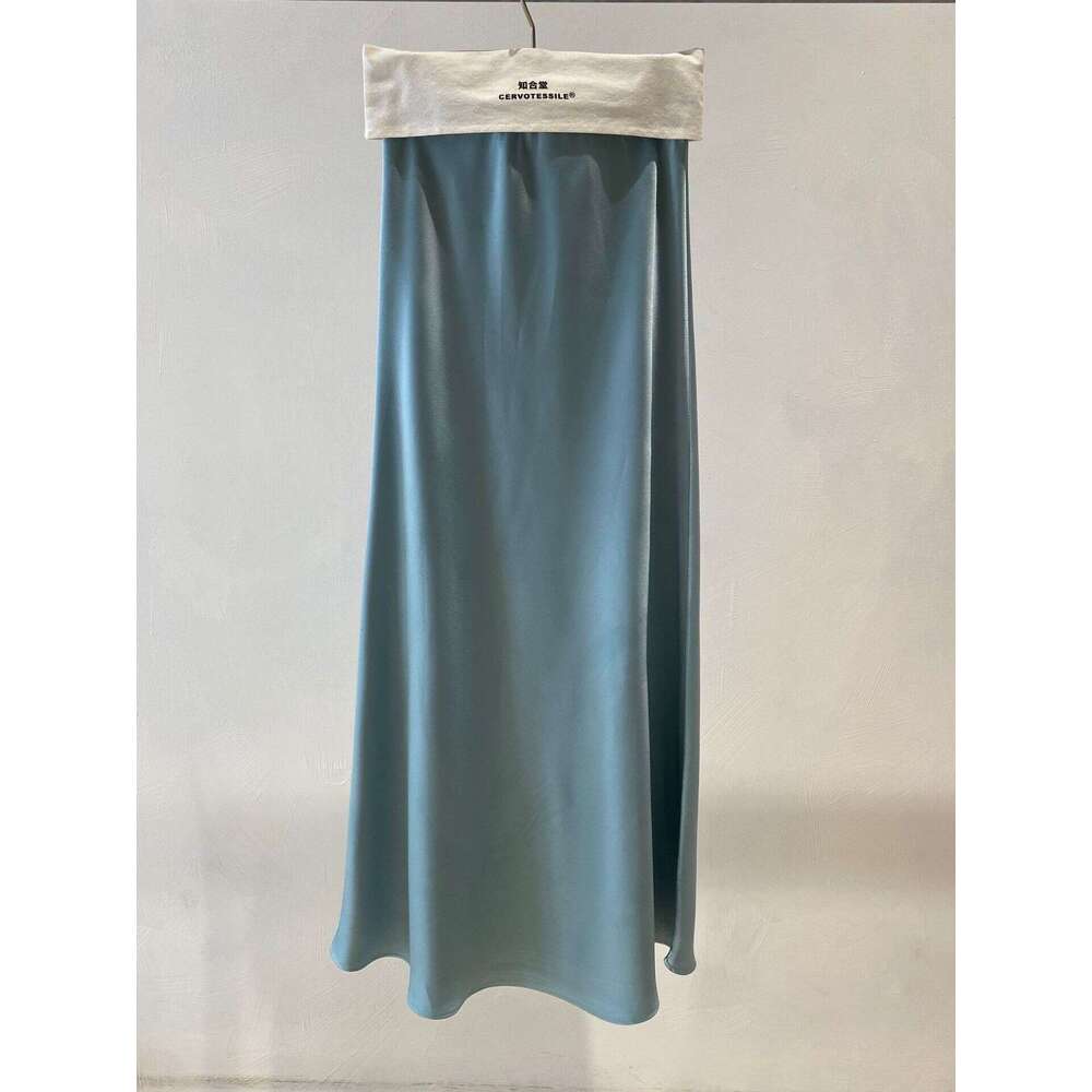 Zhihetang Elegant Acetate Satin Draped Midi For Women, Solid Color High Waist Bodycon Mermaid A-Line Long Skirt LEEGO LENS