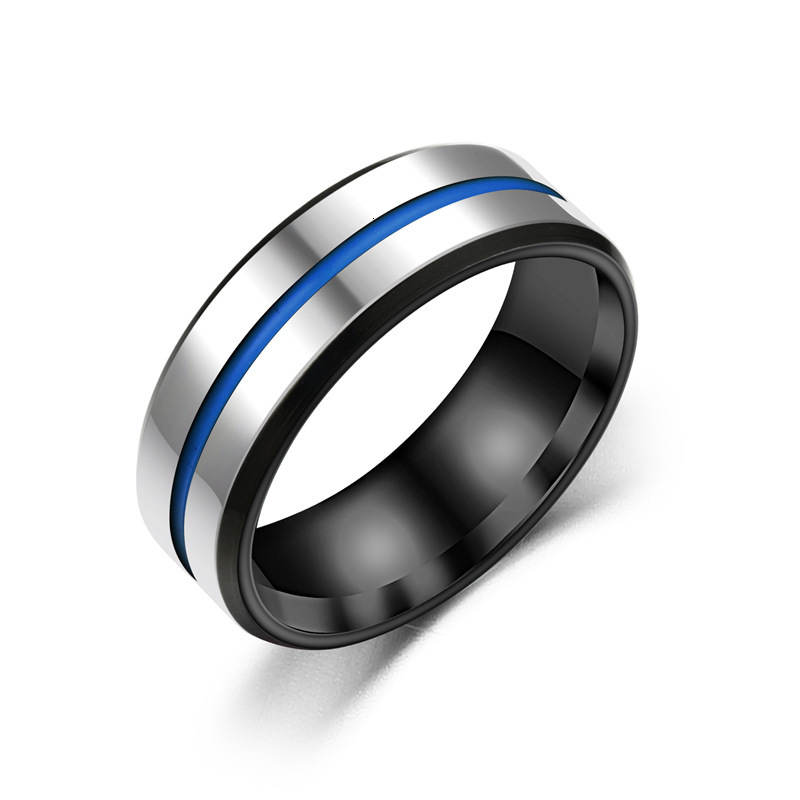 Fashion New Style Beveled Edge Oil Drop Blue Line Domineering Ring Manufacturer Large Sales Volume Discount