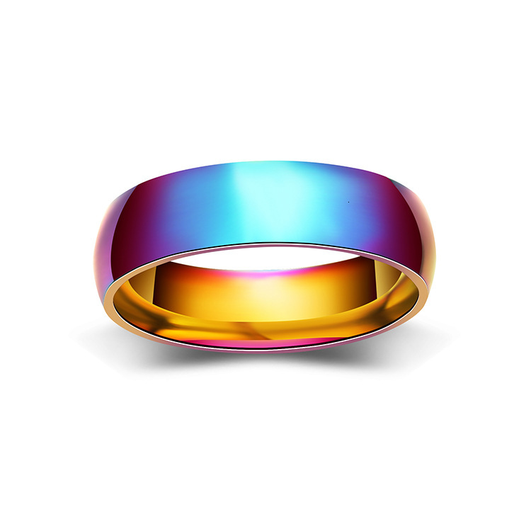 New Colorful Glare Rainbow Korean Version Hot Selling Curved Stainless Ring Titanium Steel Source