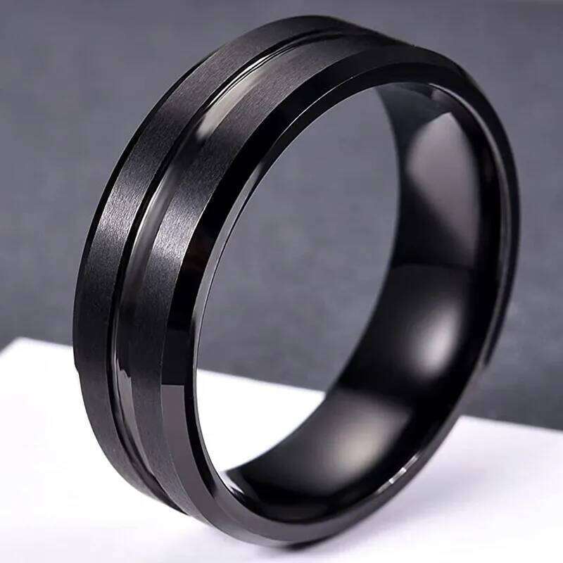 Fashion 8mm Tungsten Wedding Band Rings Black Groove Beveled Edge Engagement Ring for Men's Valentine Gift XJ260130