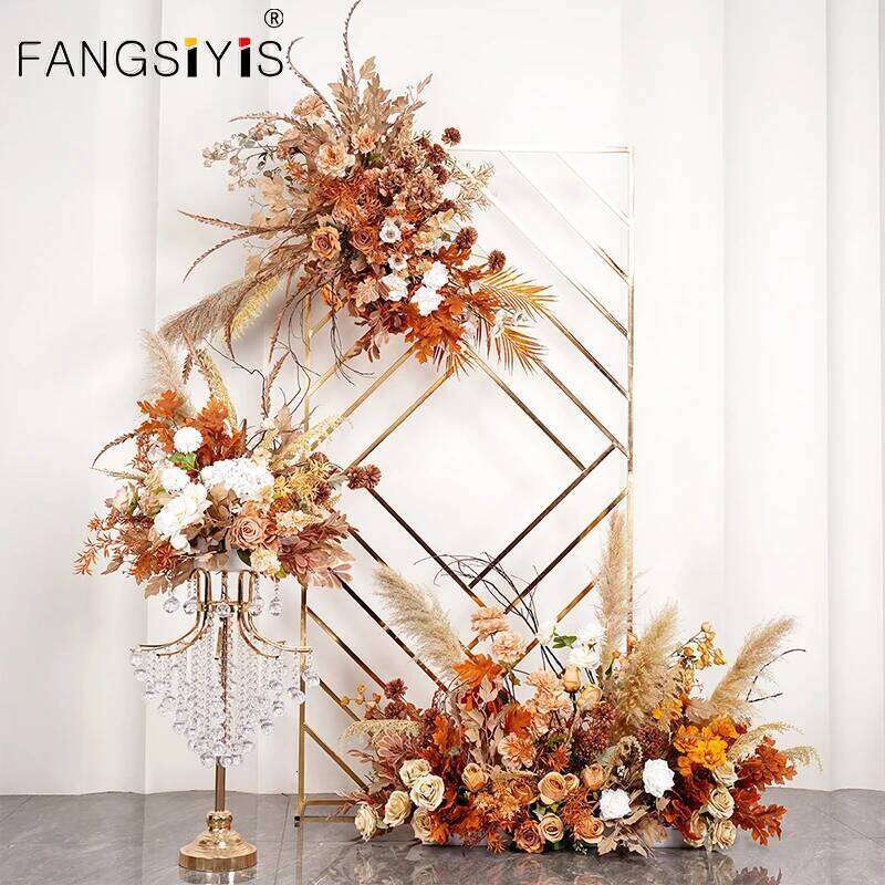 Brown Leaves Natural Dried Pampa Wedding Floor Floral Arrangement Arch Decor Hanging Flower Row Centerpieces Ball Window Display W260130