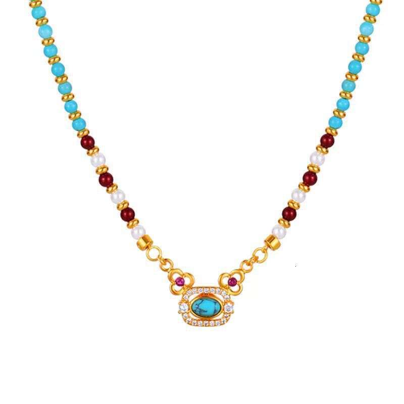 Turquoise Red Agate Shijia Pearl Beaded for Women Elegant Internet Celebrity Light Luxury New Chinese National Style Collarbone Necklace