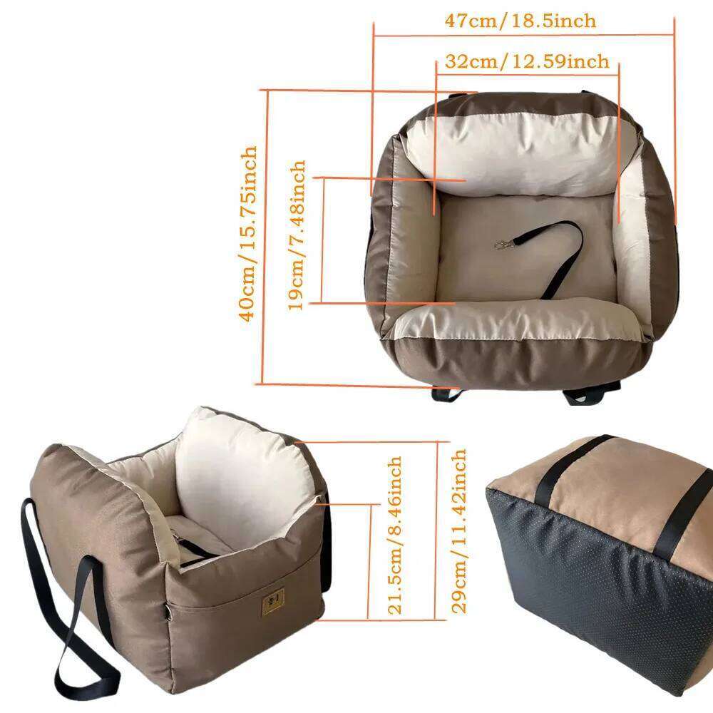 Car SUV Puppy Bed with Adjustable Fixed Strap Non-Slip Bottom Seat for Dog Cat Traveling Carry Supplies Washable 26H0130