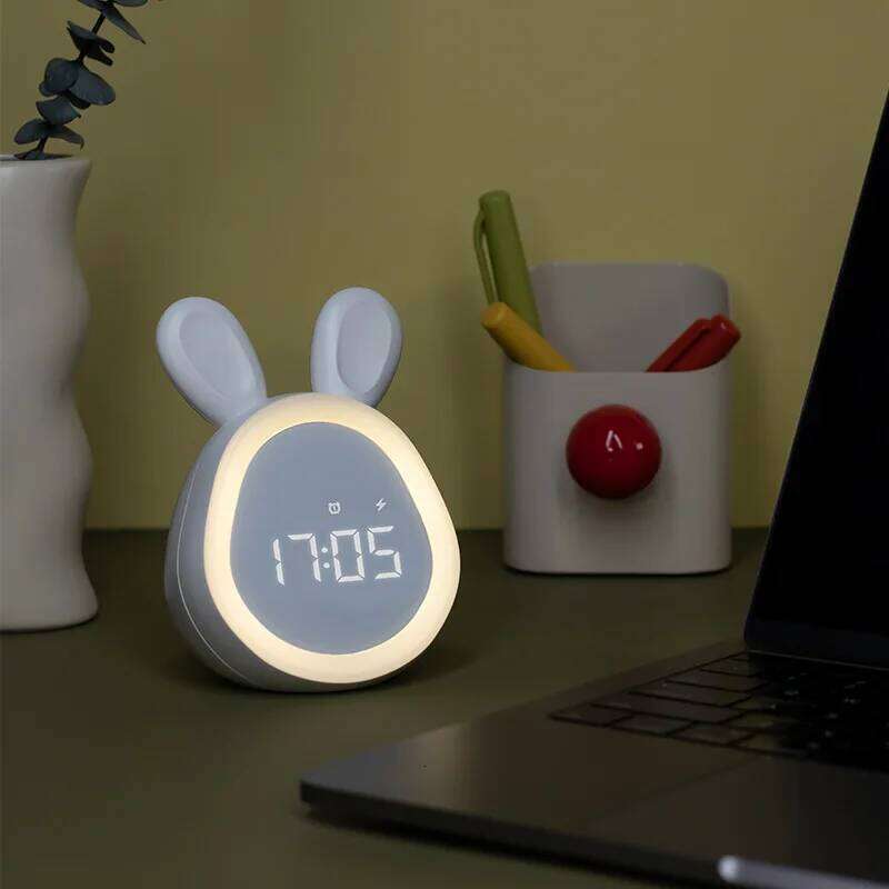 Cartoon Round Rabbit Student Dormitory Digital Display Children's Wake-up Light USB Charging Bedside Alarm Clock W260130