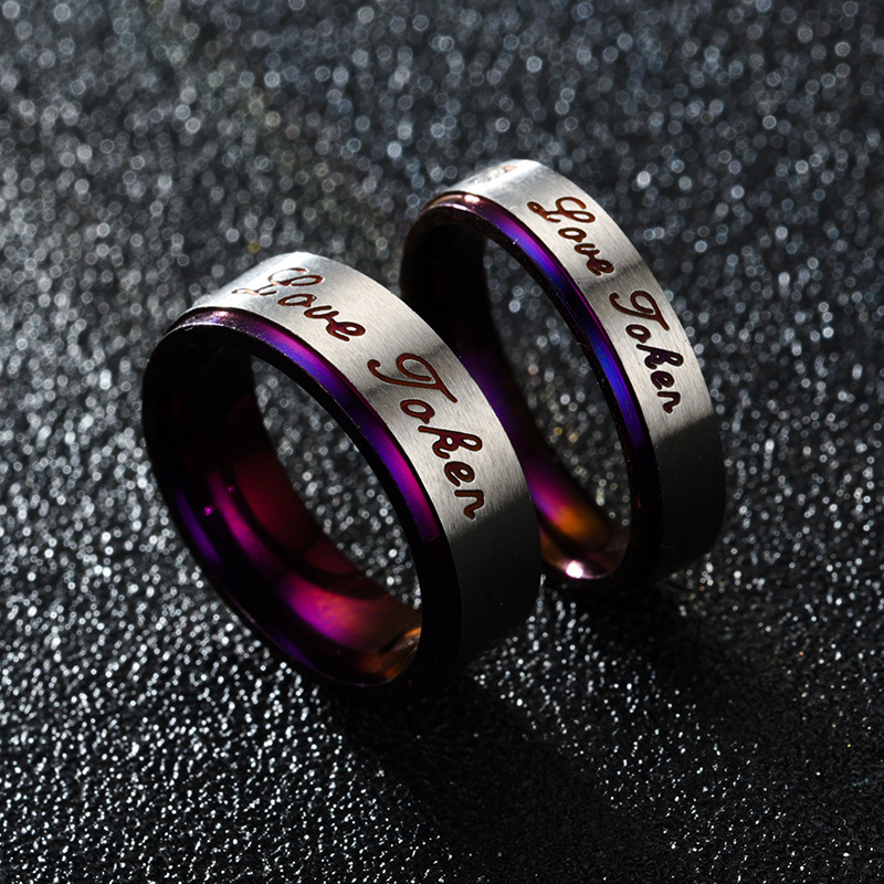 Fashion Couple New Color Purple LOVE Diamond-Studded Rings Factory Direct Sale Large Volume Discount