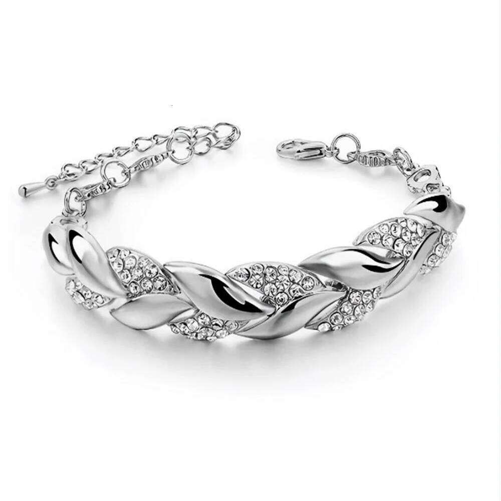 Luxury Braided Leaf Bracelet with Crystal Charm - Elegant Gift for Women | Wedding, Anniversary & Valentine's Day Jewelry