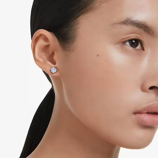 Trendy Blue Lab Grown Solitaire Rhodium Stud Earrings Round Cut for B2B Jewelry Wholesale Custom Factory Supplier