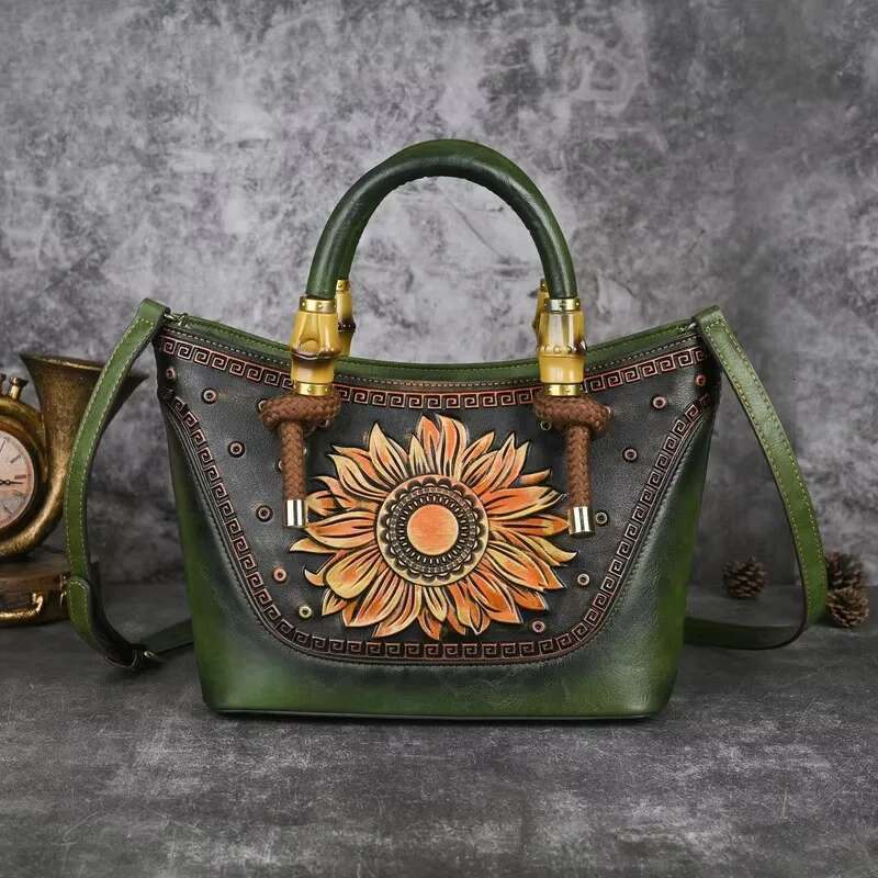MOTAORA Bamboo Handle Tote Bag For Women Large Capacity Embossed Leather Crossbody Purse Vintage Handbag With Adjustable Strap KABAHEBINGJUE