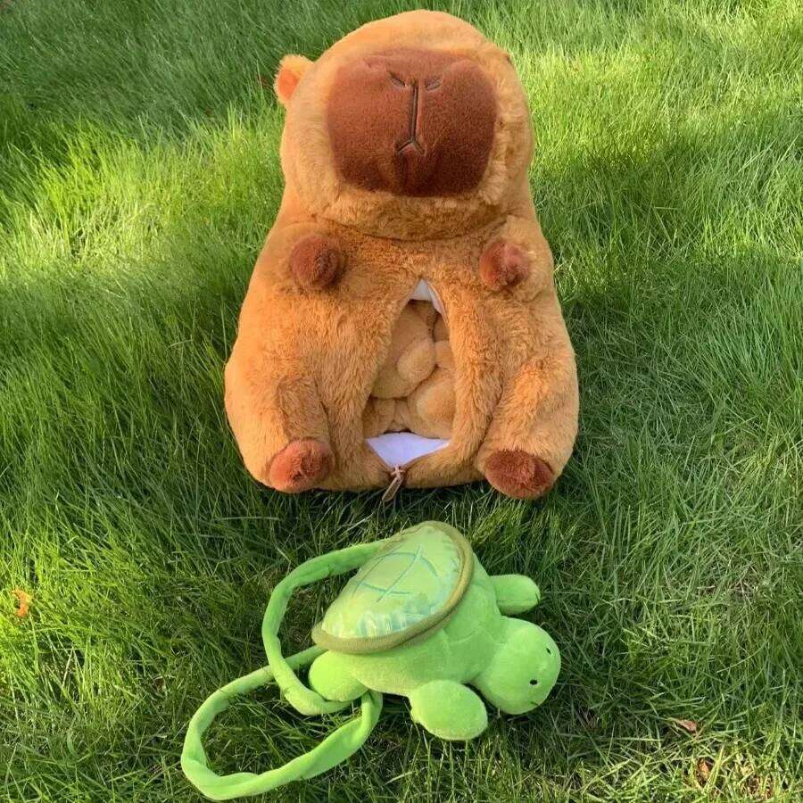 Capybara Plush Toy Set Mommy with 4 Little Capibaras Capibala Plushie Dolls Stuffed Animal Pillow Turtle Backpack Car Decor Y260128