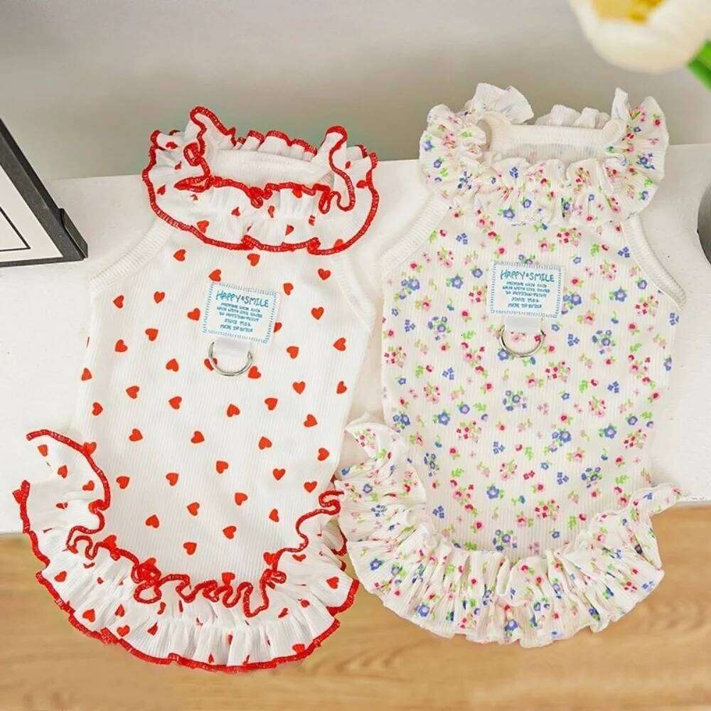 Summer Cooling Dress Love Heart Print Thin Material Pet Skirt Simple Design Tank Top Style Puppy Costume H260129