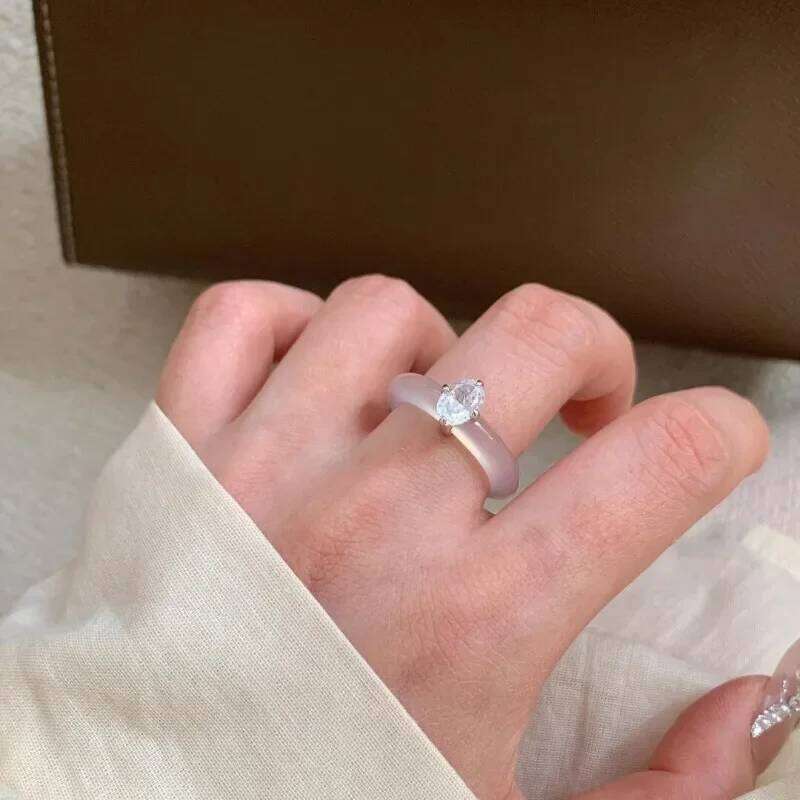 Same New Chinese Single Diamond Zircon Plain Ring Women's Niche Simple Fashion Clear High-end Jewelry XJ260130