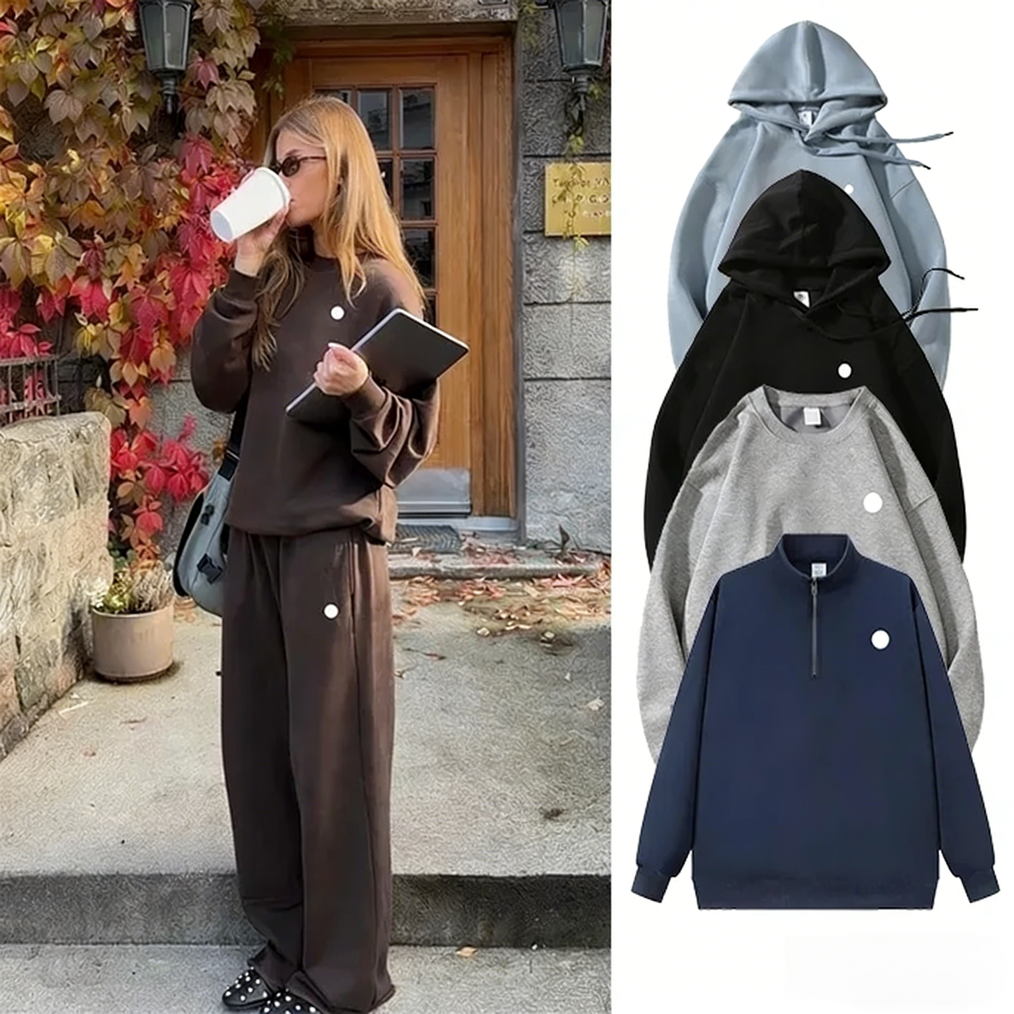 Designer Women Men Sets Quarter Zip Sweatshirt Suit Sweatpants Pullover Hoodie Jacket Pullover Yoga 1/4 Full Zip Crew Neck Leg Pants Clothes Sweater