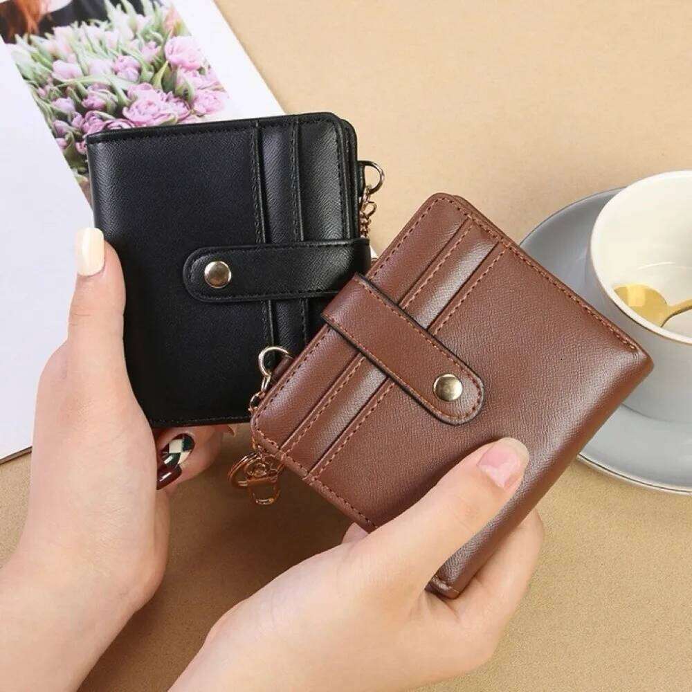 Fashion Holder Short Trifold Wallet Multifunction PU Leather Hangging Card Bag with Keychain Portable Pocket Purse Unisex Z260130