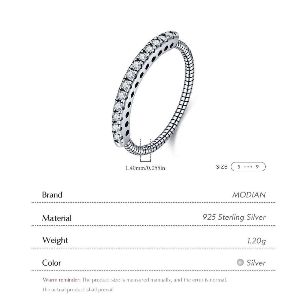 MODIAN 925 Sterling Silver Sparkling Round Clear Cubic Zirconia Retro Stacking Rings For Women Fine Jewelry XJ260130