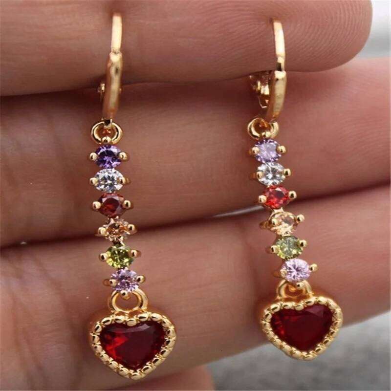 Trendy Dangle Drop Earrings Women Gold Color Chain Earring Rainbow Zircon Jewelry Accessories for Wedding Engagement Gift