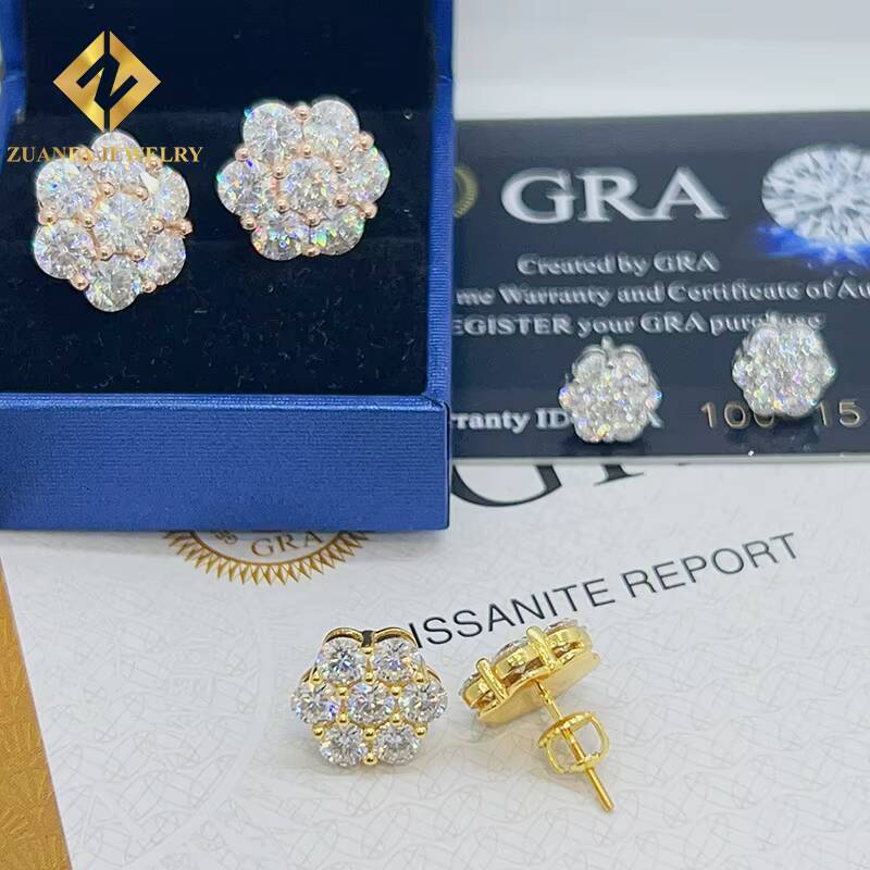 Dropshipping Hip Hop14K Gold Plated Sterling Silver 925 VVS GRA Certificated Lab Diamond Moissnaite Fashion Jewelry Earrings