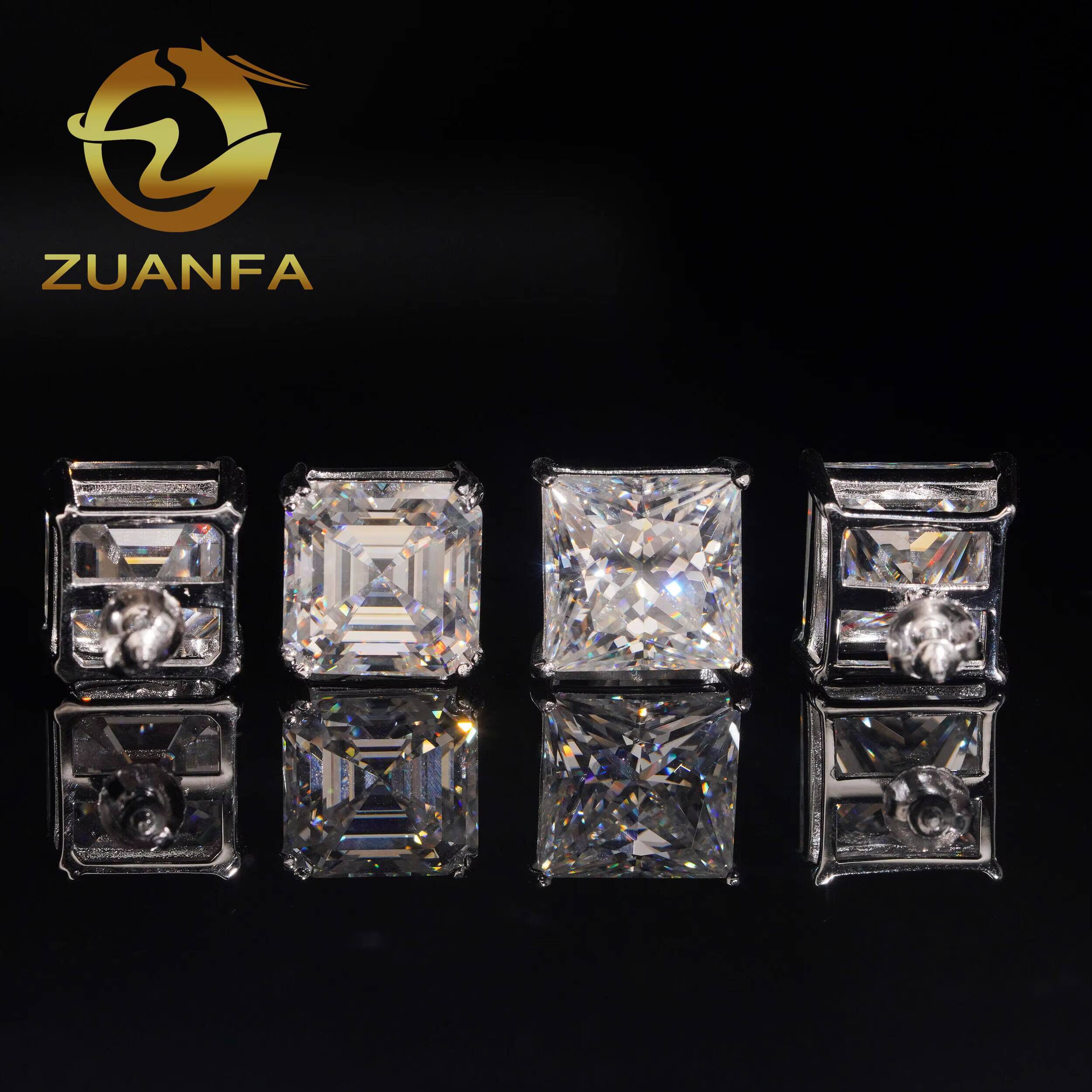 Wholesale Princess Cut Asshcer Cut Moissanite Earrings Screw Back 4 Prong Stud Earrings 925 Silver Hip Hop Earring Pass Test