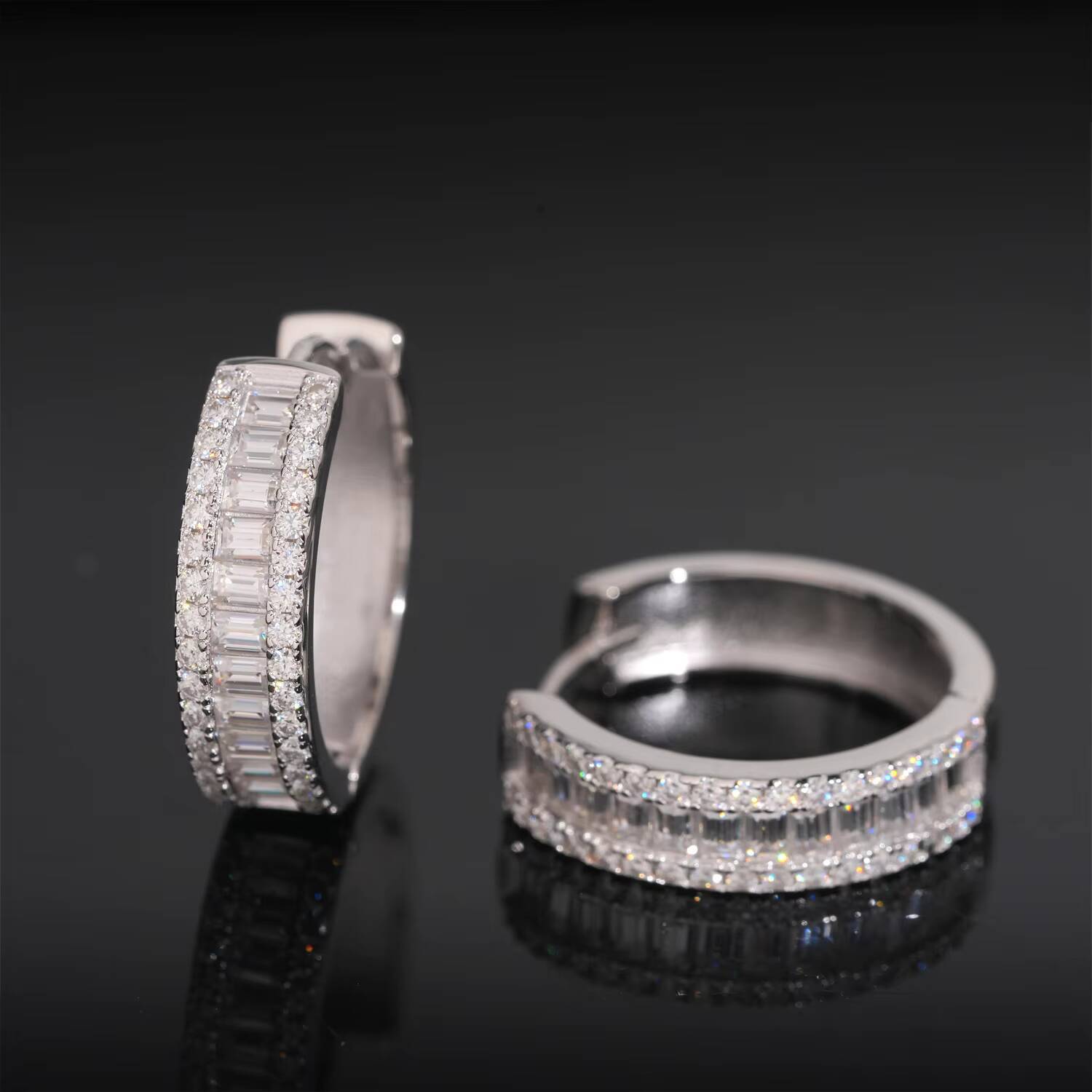 Fine Jewelry Hoop Earrings Silver 925 Moissanite Iced Out Fashion Baguette Diamond Gold Plated Earring