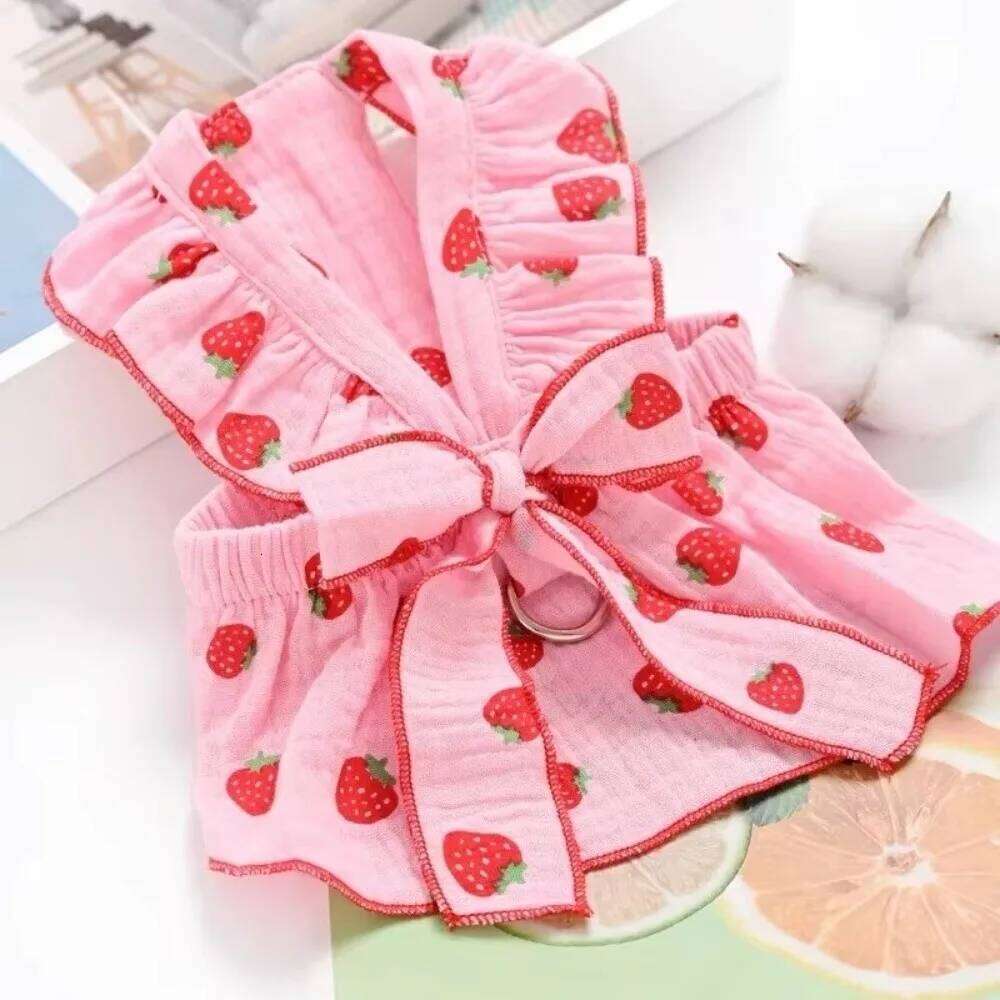 New Strawberry Print Dress Bow Sweet Summer Puppy Skirt Chihuahua Clothing Cool Dog Clothes Pet Supplies H260129