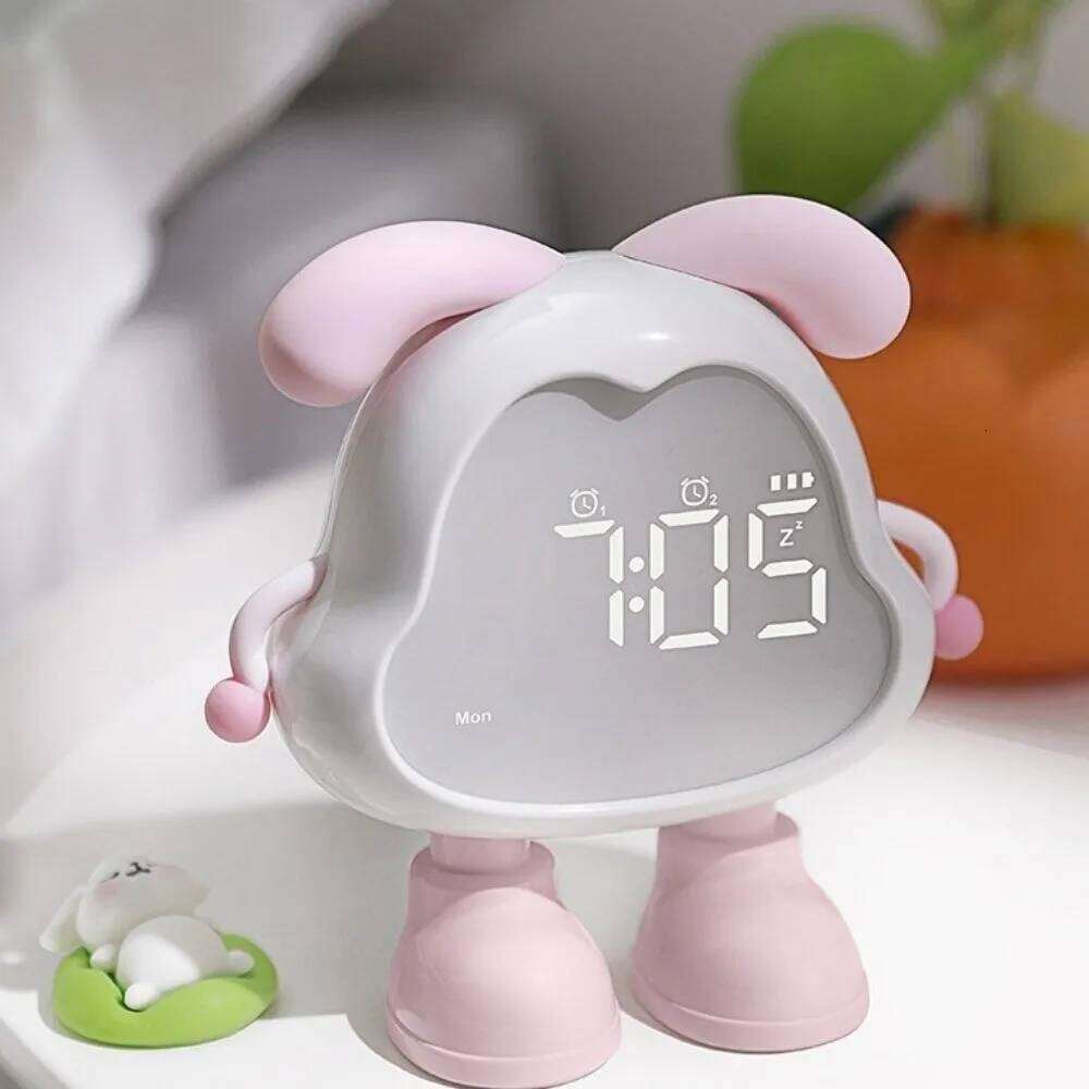 With Puppy Alarm LED Display Large Volume Children's Night Light Timer USB Rechargeable Cute Bedside Clock W260130