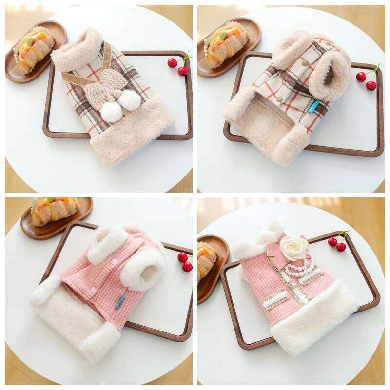 Pearl Thicken Costumes For Dog Plaid Vest French Bulldog Pet Sweater Harness Dress Walking Outdoor Jacket Pink Cat Coat Outfit H260130