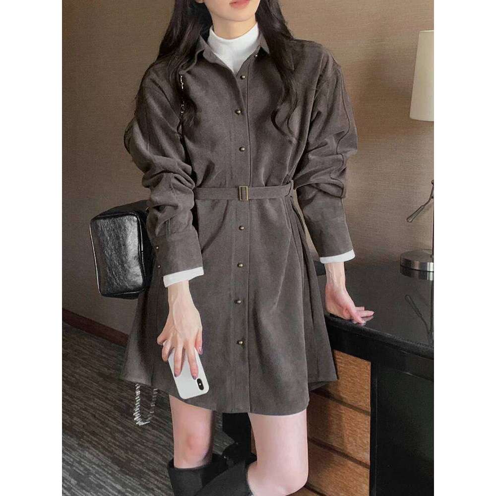 French Elegant Mini Women Long Sleeve Button Bandage Office Lady Dresses Vintage Solid Simple A Line Spring Autumn Dress XJ260130